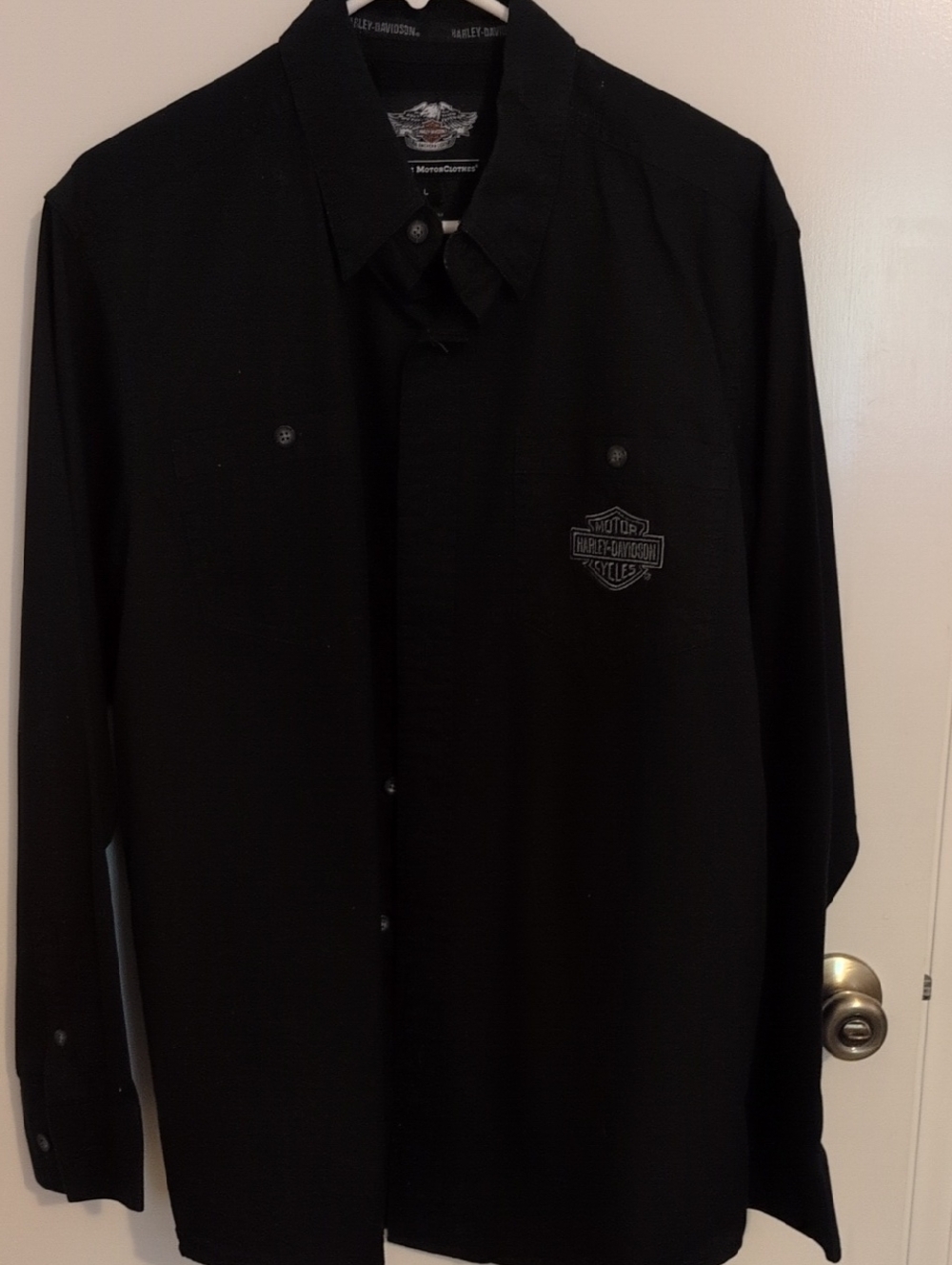 Harley-Davidson Black Long Sleeve Button-Down Shirt with Shield Patch